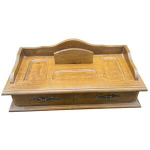 Vintage Jay Imports Wooden Desk Organizer w/ Drawer - Mid Century Office Decor